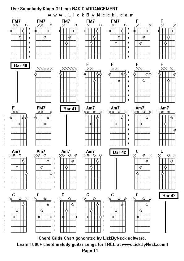 Chord Grids Chart of chord melody fingerstyle guitar song-Use Somebody-Kings Of Leon-BASIC ARRANGEMENT,generated by LickByNeck software.